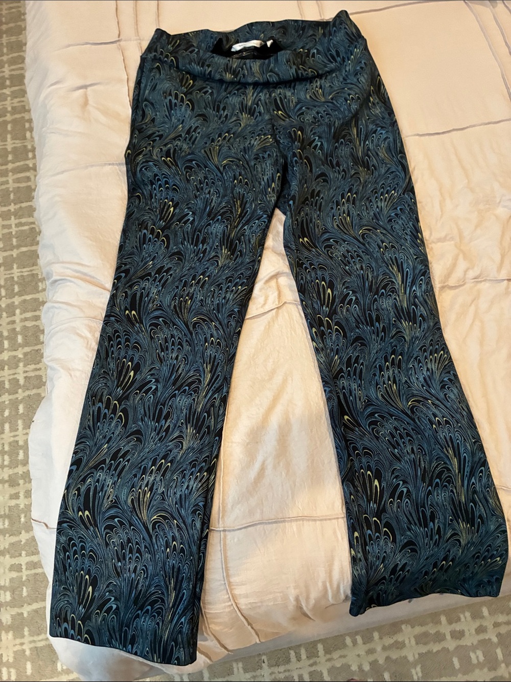 Soft Surroundings Navy & Black Swirl-Print Wide Leg Pants
